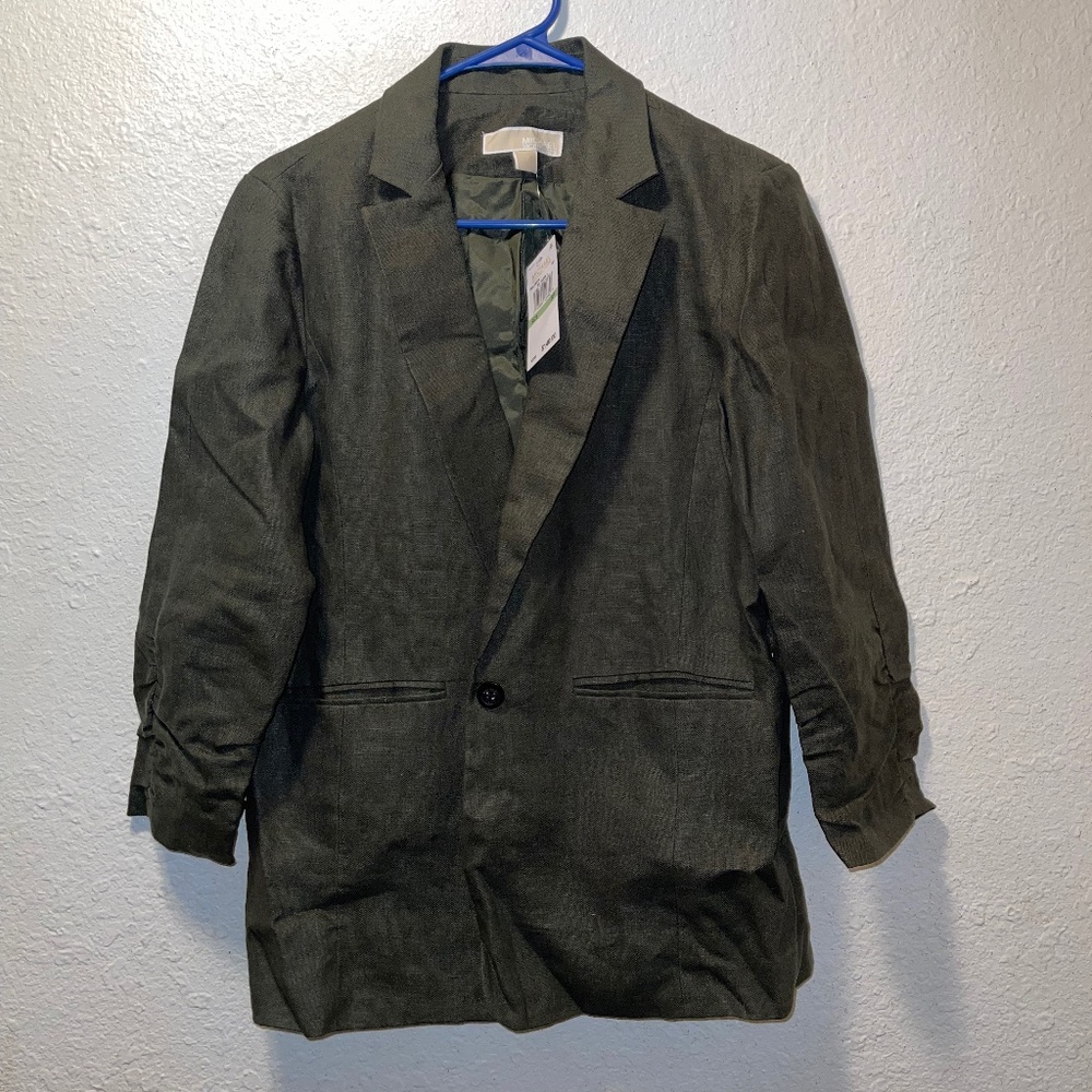 Michael Kors Petite Ruched Sleeve Linen Blazer